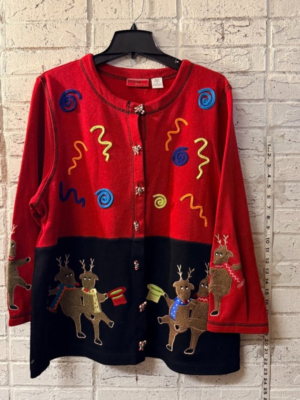 Vintage Onque Woman 1X Reindeer Christmas Cardigan 3D Ugly Holiday Sweater